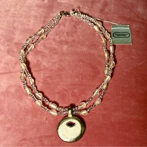 Vintage Cathy & Marsha Glass Bead Necklace w/Metal Pendant - NEW W/Tag!